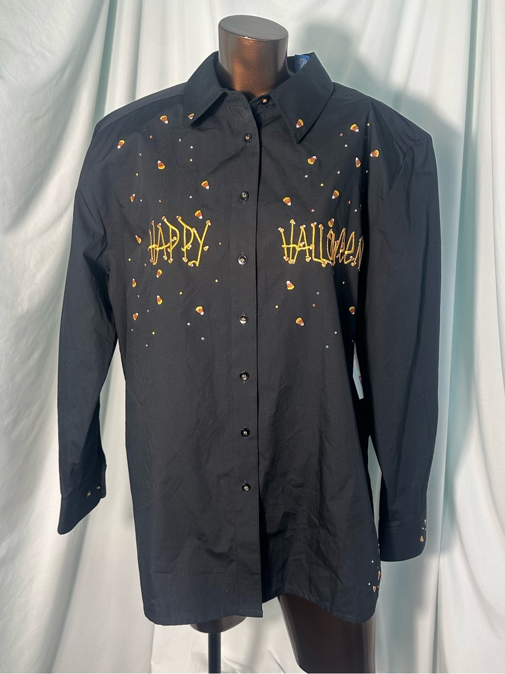 NWT Vintage Karen Scott Black Button-Up Halloween Embroidered - Picture 6 of 9